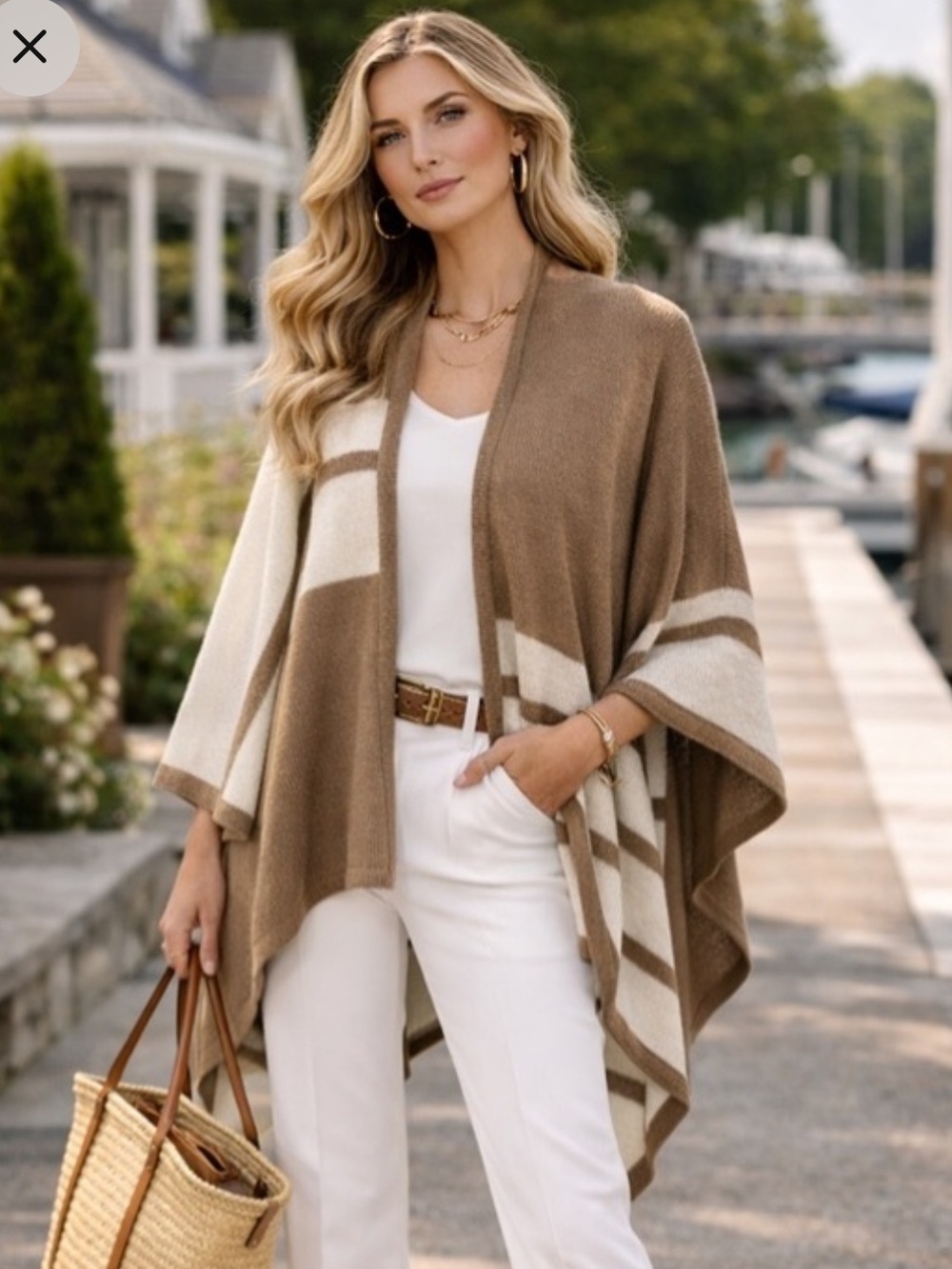 Brochu Walker OS Alpaca Wool Blend Cardigan Poncho Wrap Taupe Cream Made In Peru